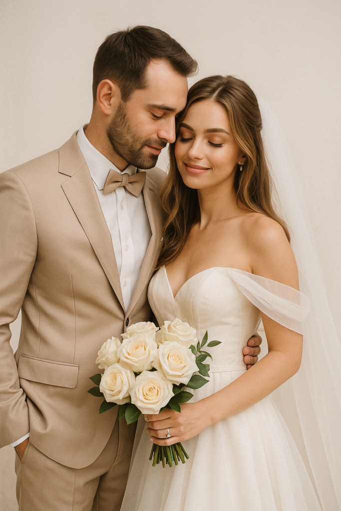 l'image d'un couple en tenu de mariage
